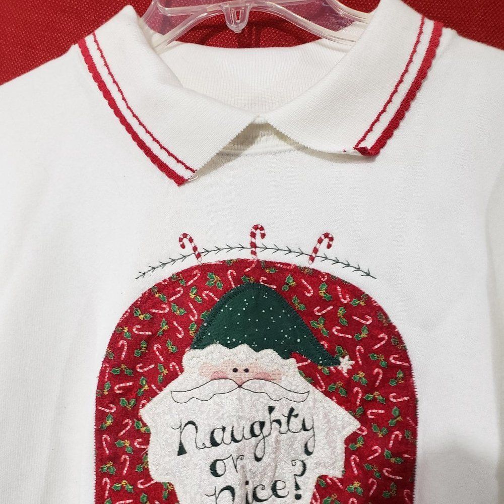 New Vtg Valorie Sockwell Christmas Naughty Or Nice White Sweater 2X USA Made - Picture 3 of 14
